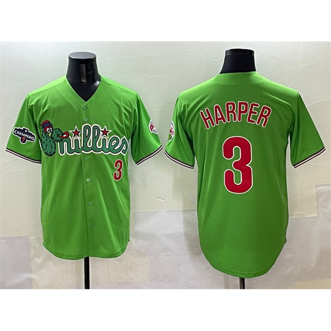 Philadelphia Phillies #3 Bryce Harper Light Green Jermy Phanatic With 2024 Division Champions Patch Limited Stitched Jersey