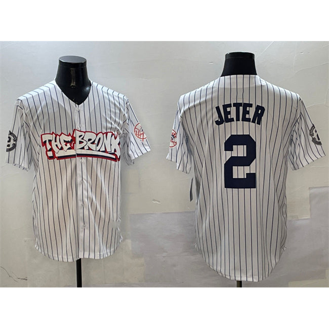 New York Yankees #2 Derek Jeter White Jermy Bronx Graffiti Vapor Limited Stitched Jersey