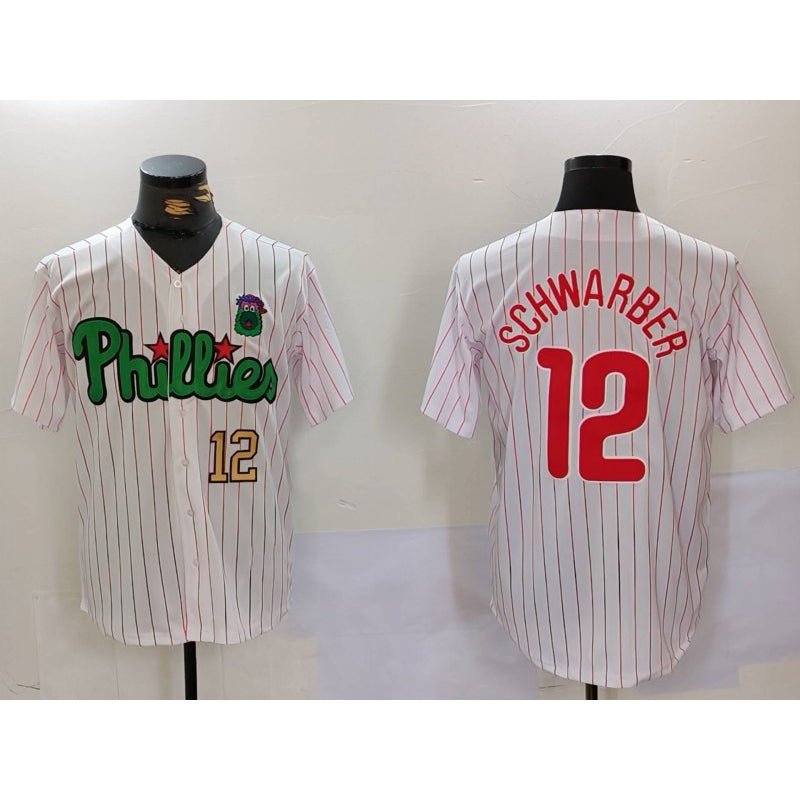 Philadelphia Phillies #12 Kyle Schwarber White Green Jermy Cool Base Stitched Jerseys