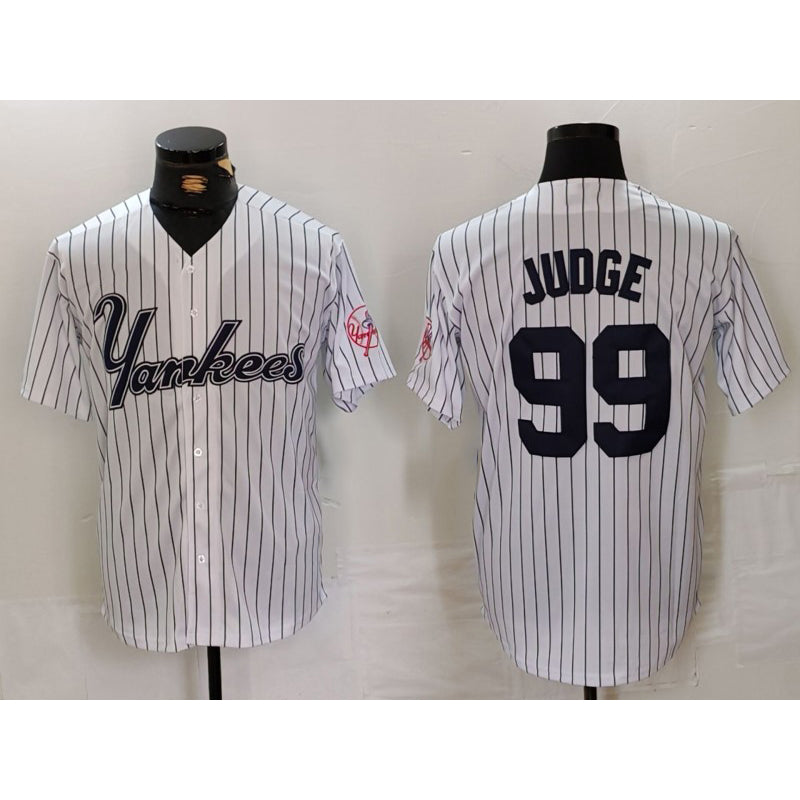 New York Yankees #99 Aaron Judge White Jermy Pinstripe Fashion Cool Base Jersey 3