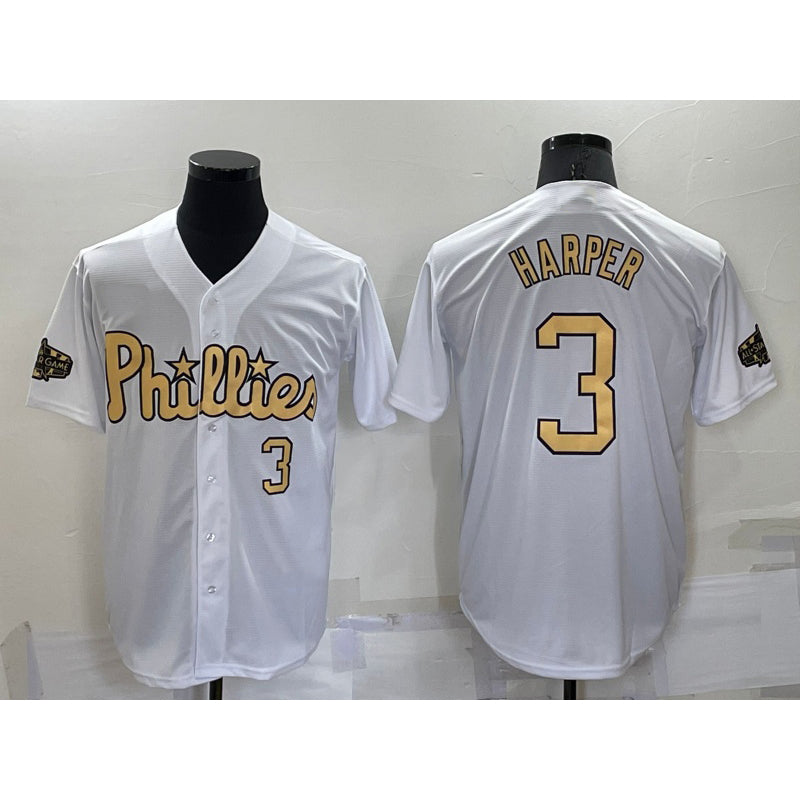Philadelphia Phillies #3 Bryce Harper Number White Jermy 2022 All Star Stitched Cool Base Jersey