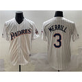 San Diego Padres #3 Jackson Merrill White Jermy Throwback With Patch Cool Base Stitched Jersey