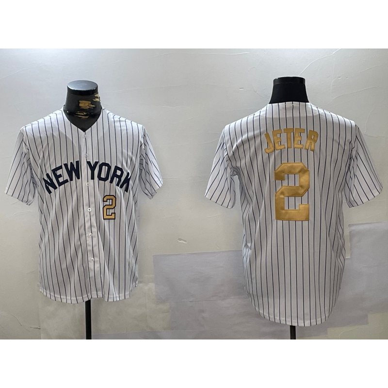 New York Yankees #2 Derek Jeter White Jermy Pinstripe Fashion Cool Base Jerseys