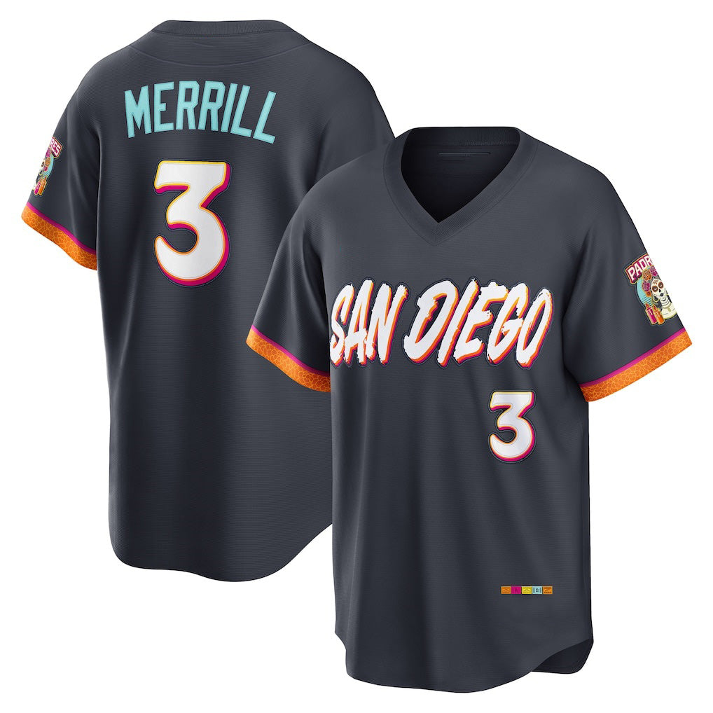 San Diego Padres #3 Jackson Merrill Obsidian Jermy 2026 City Connect Stadium Jersey