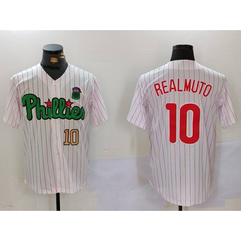 Philadelphia Phillies #10 J.T. Realmuto White Green Jermy Cool Base Stitched Jerseys