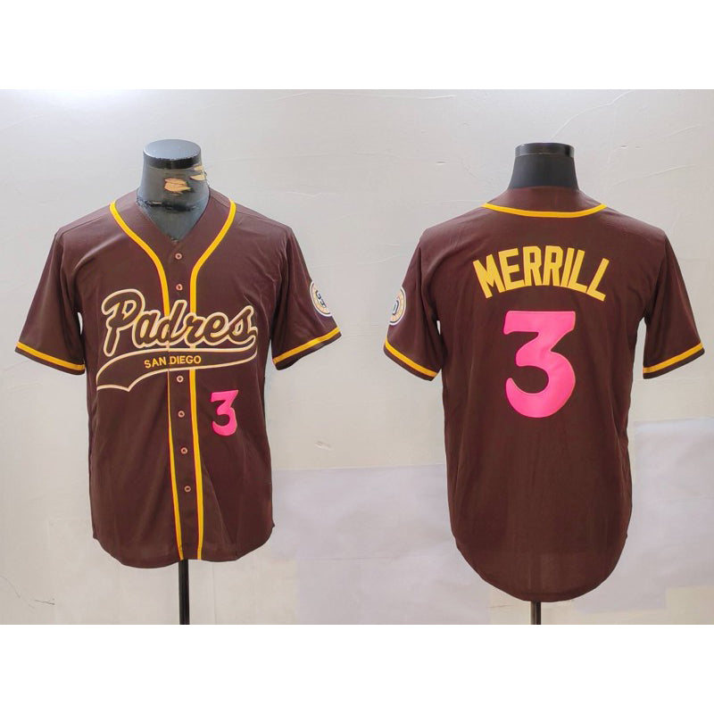 San Diego Padres #3 Jackson Merrill Brown Jermy Cool Base Stitched Jersey 2