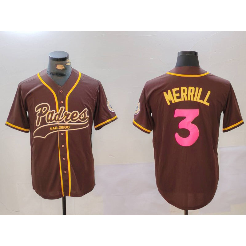 San Diego Padres #3 Jackson Merrill Brown Jermy Cool Base Stitched Jerseys