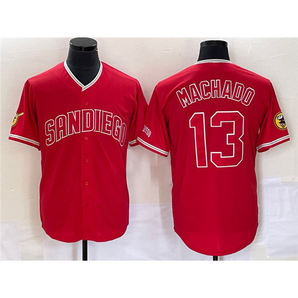 San Diego Padres #13 Manny Machado Red Jermy Cool Base Stitched Jersey