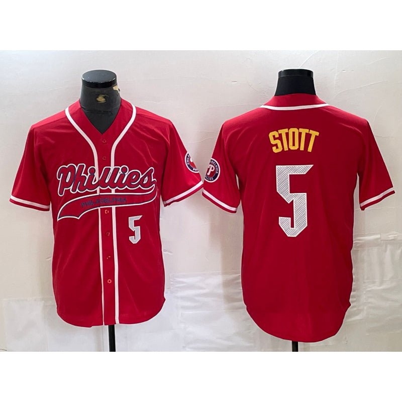 Philadelphia Phillies #5 Bryson Stott Number Red Jermy Cool Base Stitched Jersey 2