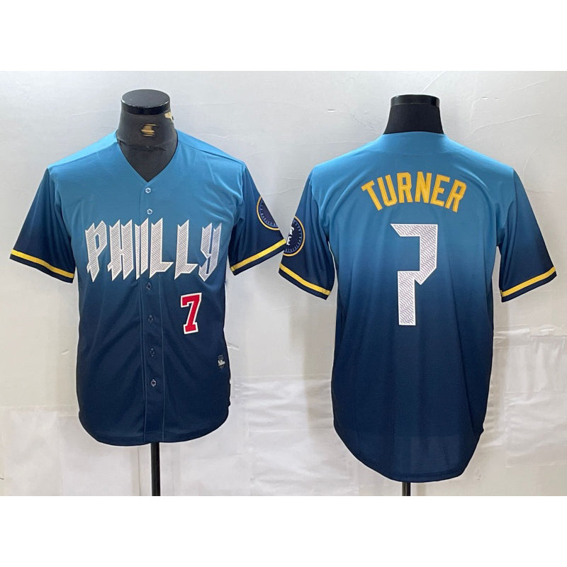 Philadelphia Phillies #7 Trea Turner Number Blue Jermy 2024 City Connect Limited Stitched Jerseys