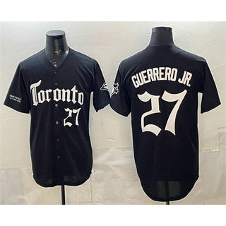 Toronto Blue Jays #27 Vladimir Guerrero Jr Black Jermy Gothic North Edition Limited Stitched Jersey