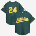 Oakland Athletics #24 Rickey Henderson Mitchell & Ness Green Jermy Authentic Batting Practice Jersey