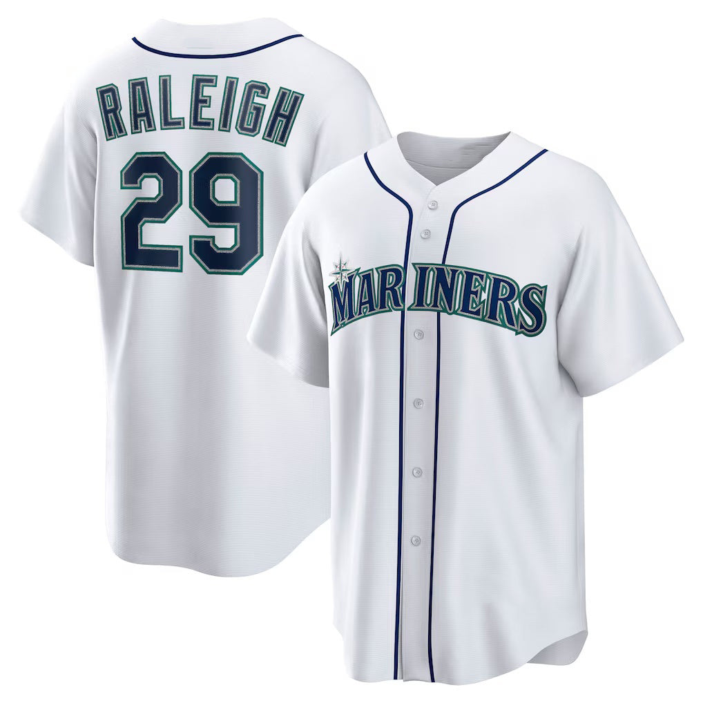 Seattle Mariners #29 Cal Raleigh White Jermy Home Replica Player Jersey