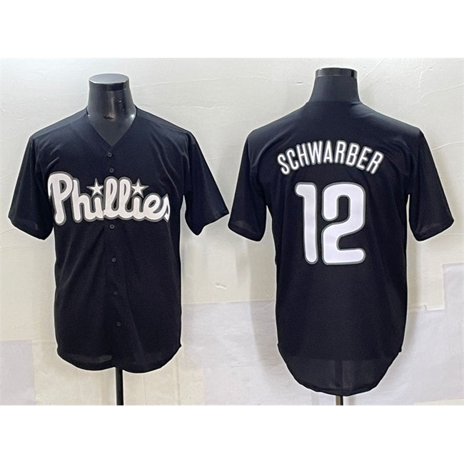Philadelphia Phillies #12 Kyle Schwarber Black Jermy Lights Out Limited Stitched Jersey