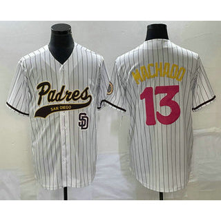 San Diego Padres #13 Manny Machado White Jermy Pinstripe 2023 City Connect Cool Base Stitched Jersey