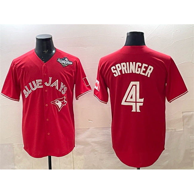 Toronto Blue Jays #4 George Springer Red Jermy 2025 World Series Cool Base Stitched Jersey