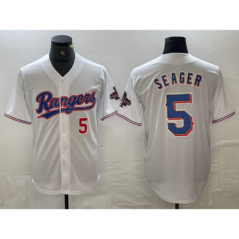 Texas Rangers #5 Corey Seager Number White Jermy 2023 World Series Champions Cool Base Jersey 2