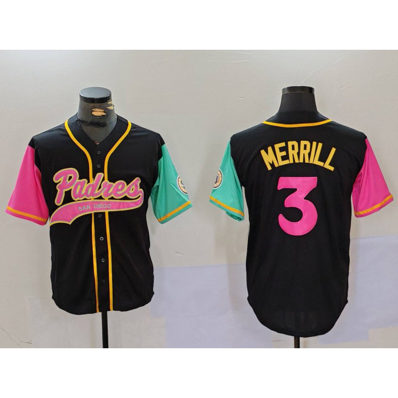 San Diego Padres #3 Jackson Merrill Black Jermy NEW 2023 City Connect Cool Base Stitched Jersey