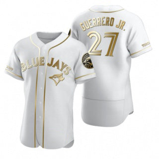 Toronto Blue Jays #27 Vladimir Guerrero Jr. White Gold Jermy Flex Base Stitched Jersey