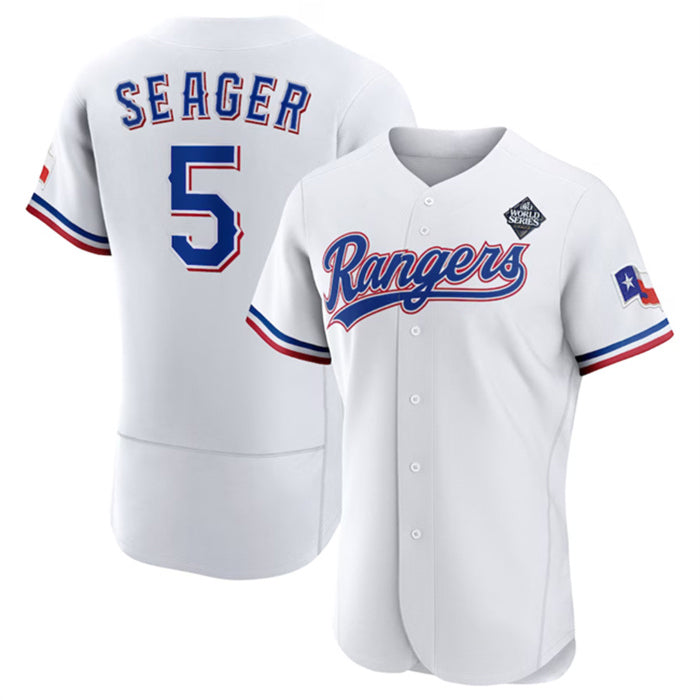 Texas Rangers #5 Corey Seager White Jermy 2023 World Series Flex Base Stitched Jersey