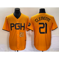 Pittsburgh Pirates #21 Roberto Clemente Number Gold Jermy 2023 City Connect Stitched Jersey