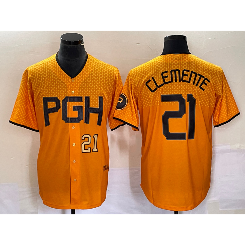 Pittsburgh Pirates #21 Roberto Clemente Number Gold Jermy 2023 City Connect Stitched Jersey