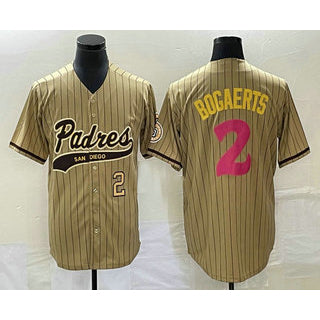 San Diego Padres #2 Xander Bogaerts Number Tan Jermy Pinstripe 2023 City Connect Cool Base Stitched Jersey