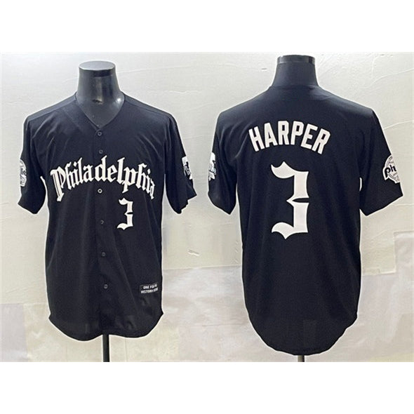 Philadelphia Phillies #3 Bryce Harper Black Jermy Gothic Vapor Limited Stitched Jersey