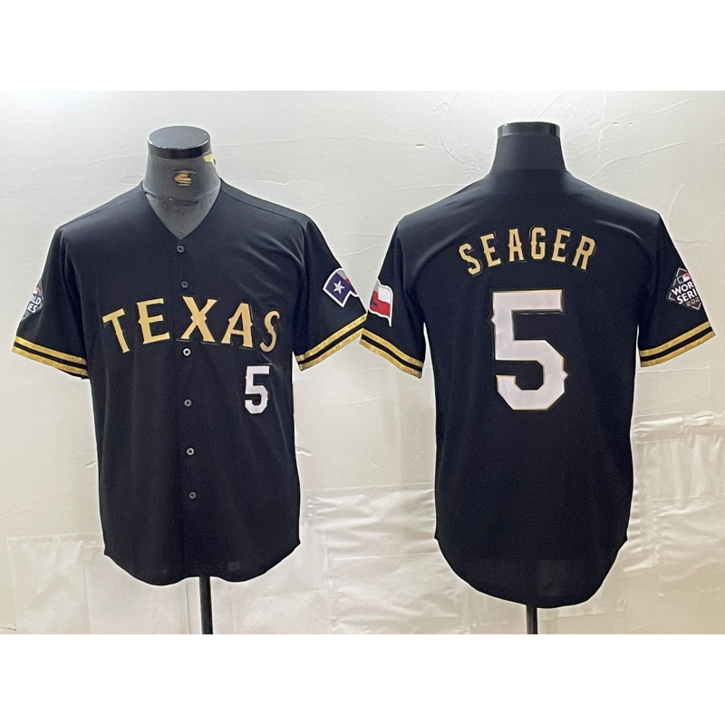 Texas Rangers #5 Corey Seager Number Black Gold Jermy Cool Base Stitched Jersey
